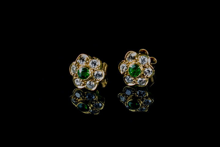 18ct Gold Tsavorite and 0.60ct Diamond Cluster Earrings