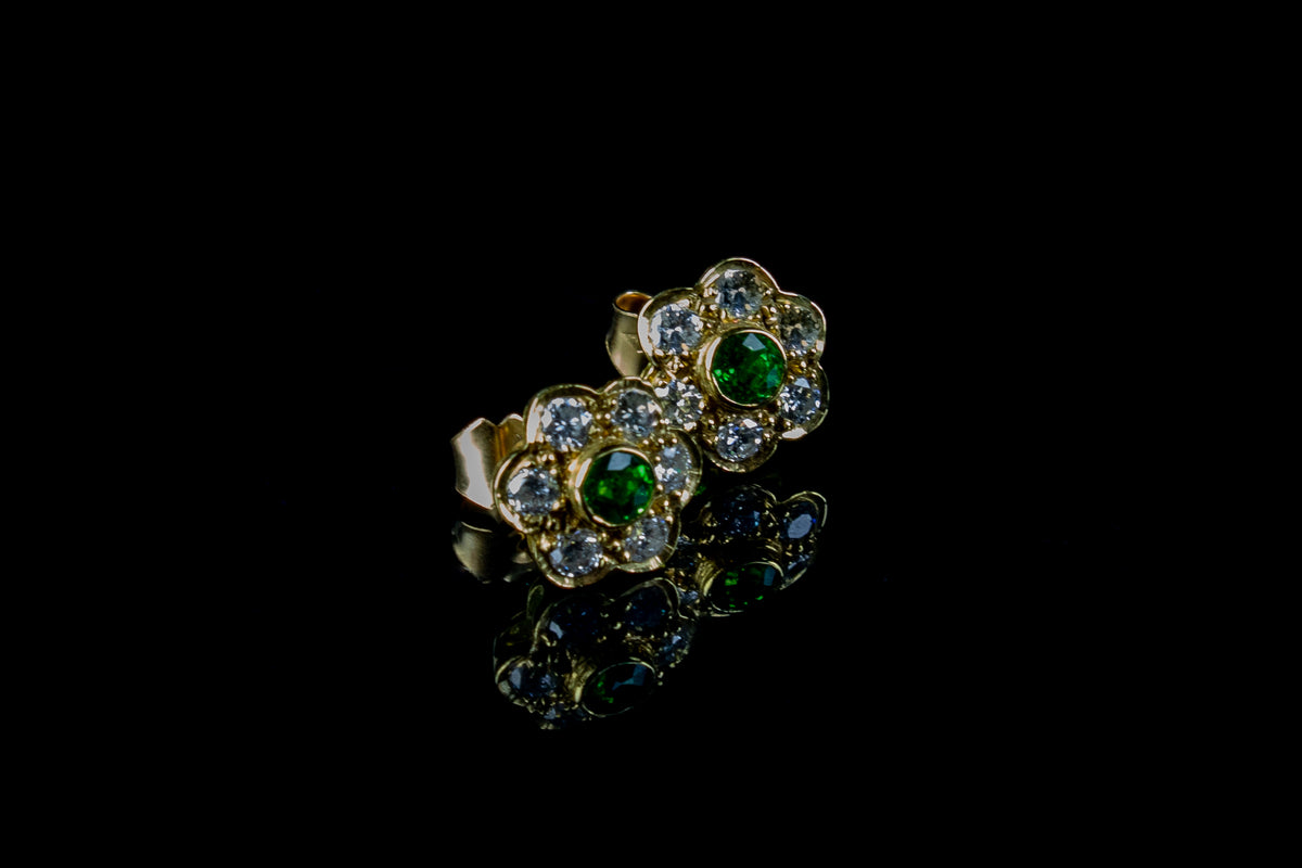 18ct Gold Tsavorite and 0.60ct Diamond Cluster Earrings