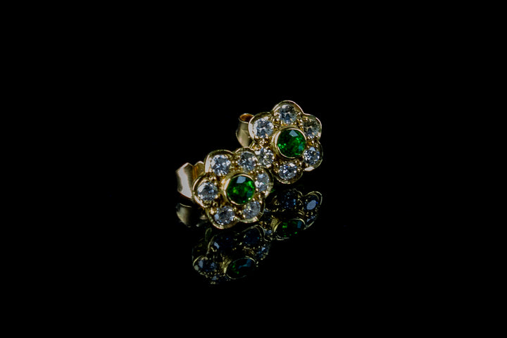 18ct Gold Tsavorite and 0.60ct Diamond Cluster Earrings