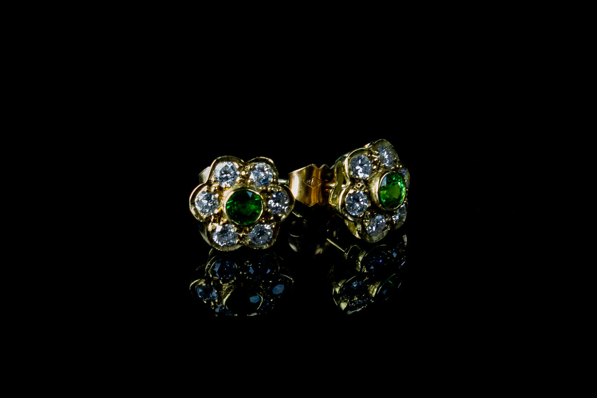 18ct Gold Tsavorite and 0.60ct Diamond Cluster Earrings