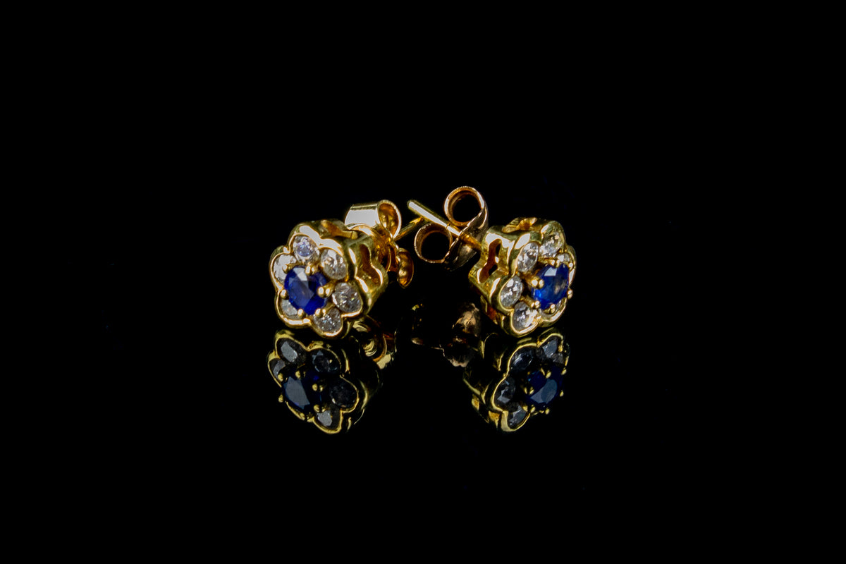 18ct Gold Sapphire and Diamond Cluster Earrings