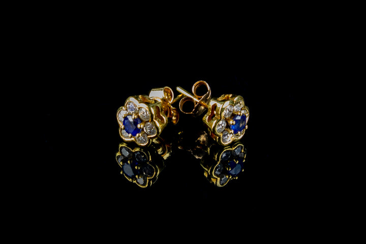 18ct Gold Sapphire and Diamond Cluster Earrings