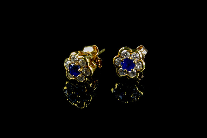 18ct Gold Sapphire and Diamond Cluster Earrings