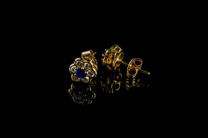18ct Gold Sapphire and Diamond Cluster Earrings