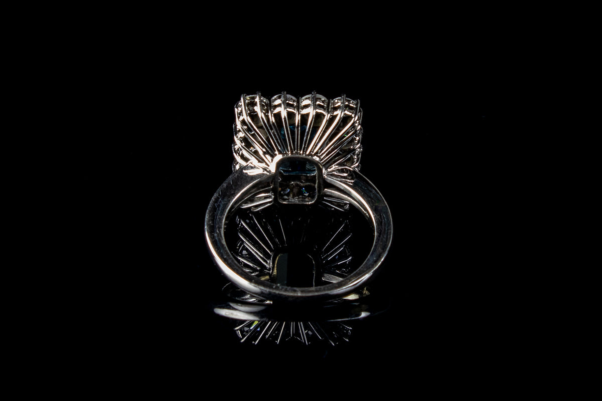 18ct Gold Emerald Cut 1.96ct Aquamarine and Diamond Cluster Ring