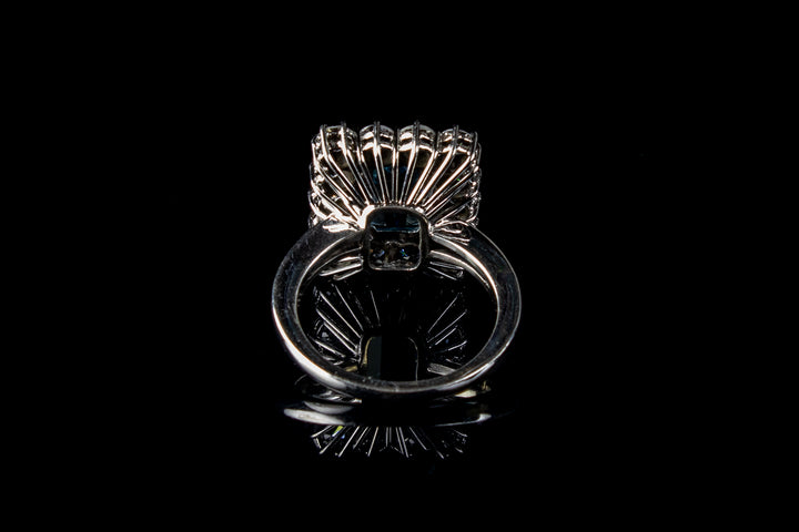 18ct Gold Emerald Cut 1.96ct Aquamarine and Diamond Cluster Ring