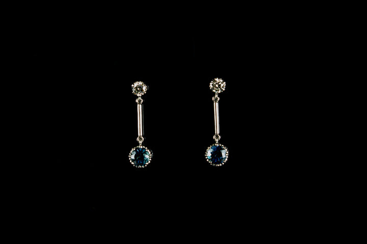 Platinum 1.00ct Diamond and 3.20ct Aquamarine Drop Earrings