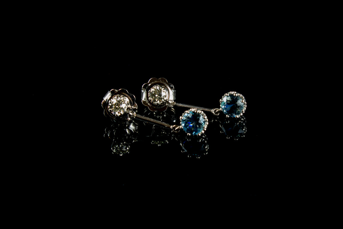 Platinum 1.00ct Diamond and 3.20ct Aquamarine Drop Earrings