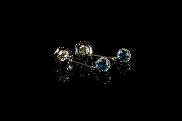 Platinum 1.00ct Diamond and 3.20ct Aquamarine Drop Earrings