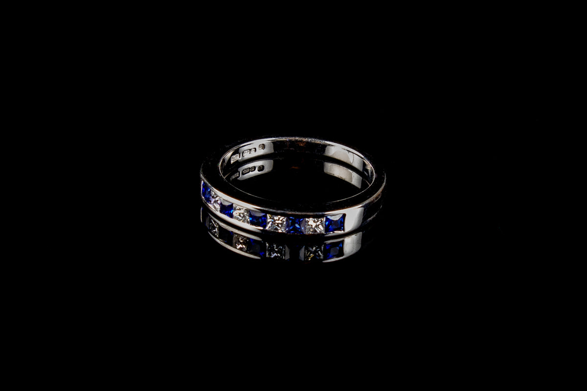 18ct White Gold Sapphire and Diamond Half Eternity Ring