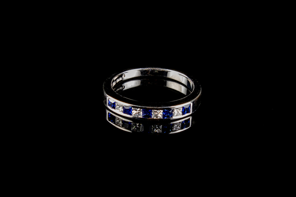 18ct White Gold Sapphire and Diamond Half Eternity Ring