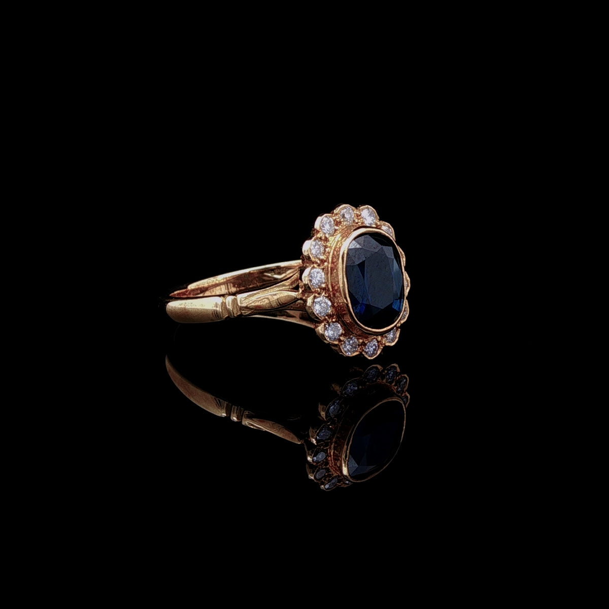 18ct Yellow Gold 1.20ct Sapphire and Diamond Cluster Ring