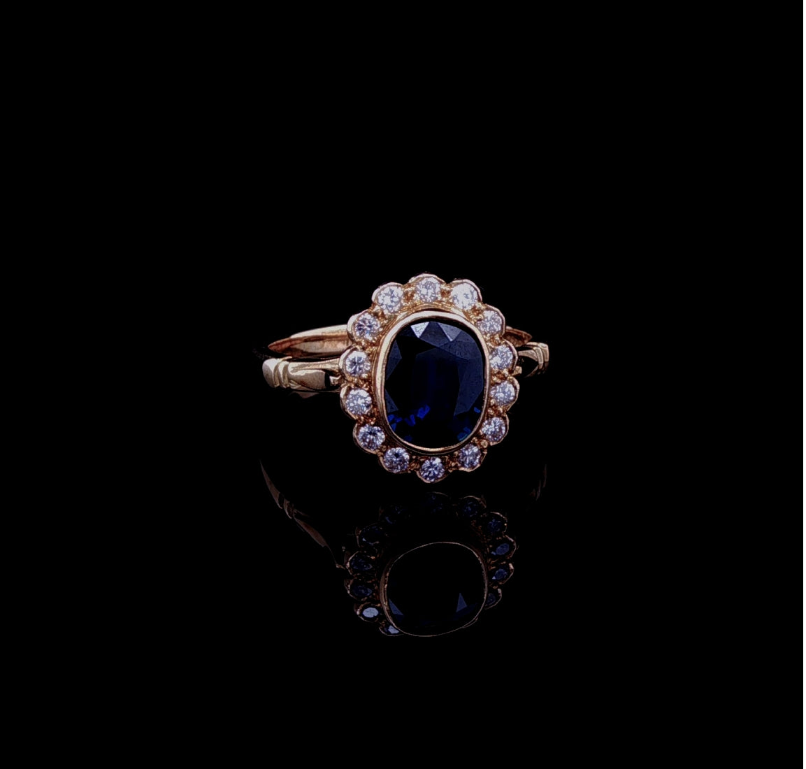18ct Yellow Gold 1.20ct Sapphire and Diamond Cluster Ring