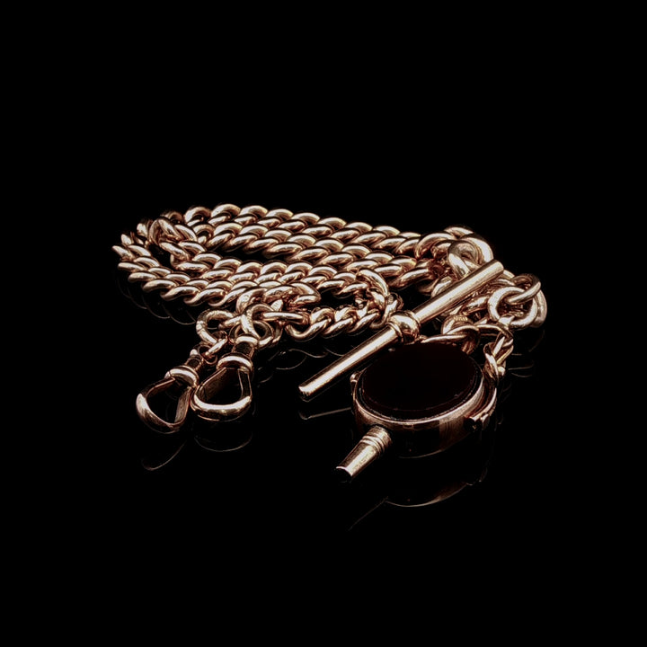 Antique Victorian 9ct Yellow Gold Albert Chain with Bloodstone and Carnelian Fob, Circa 1895