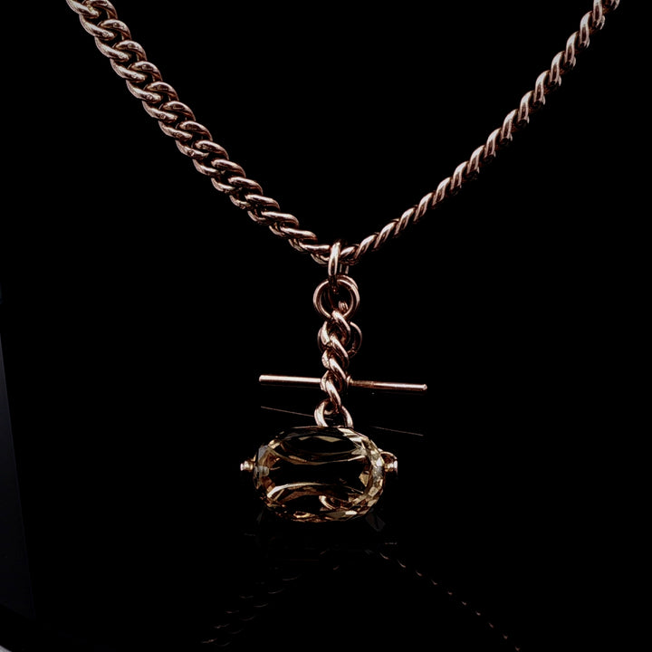 Antique 9ct Rose Gold Double Albert Chain with Citrine Fob, 53 Grams