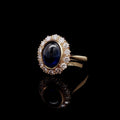 18ct Yellow Gold Cabochon Cut 3.30ct Sapphire and Diamond Cluster Ring