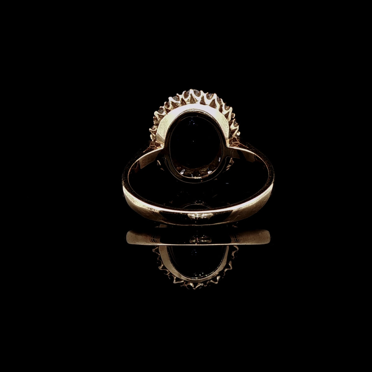 18ct Yellow Gold Cabochon Cut 3.30ct Sapphire and Diamond Cluster Ring