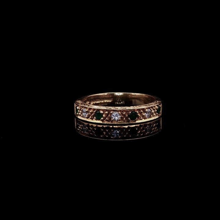 18ct Yellow Gold Seven Stone Emerald and Diamond Half Eternity Ring