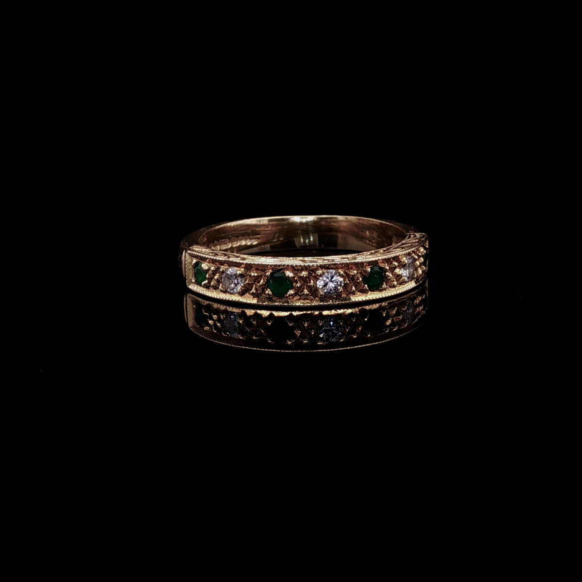 18ct Yellow Gold Seven Stone Emerald and Diamond Half Eternity Ring