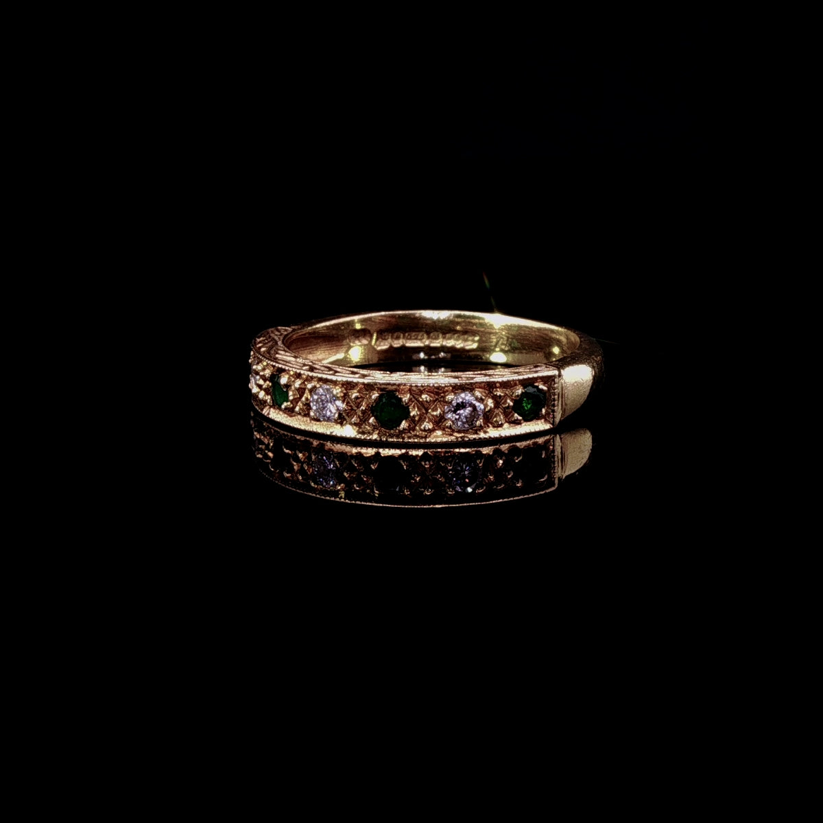 18ct Yellow Gold Seven Stone Emerald and Diamond Half Eternity Ring