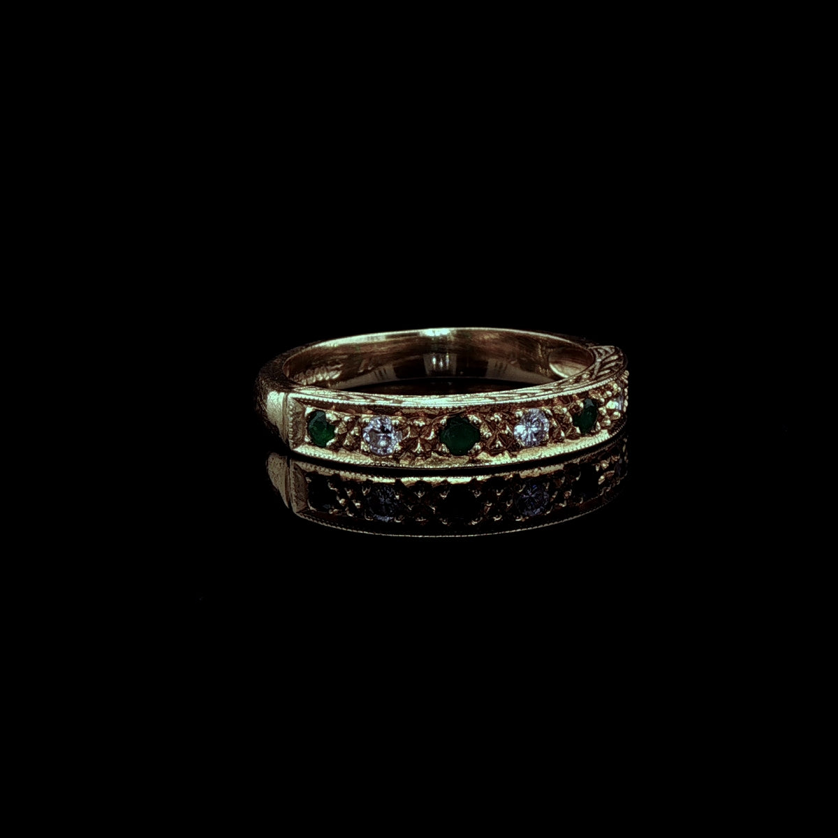 18ct Yellow Gold Seven Stone Emerald and Diamond Half Eternity Ring