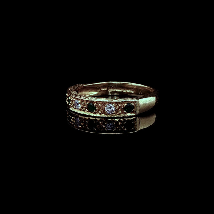 18ct Yellow Gold Seven Stone Emerald and Diamond Half Eternity Ring