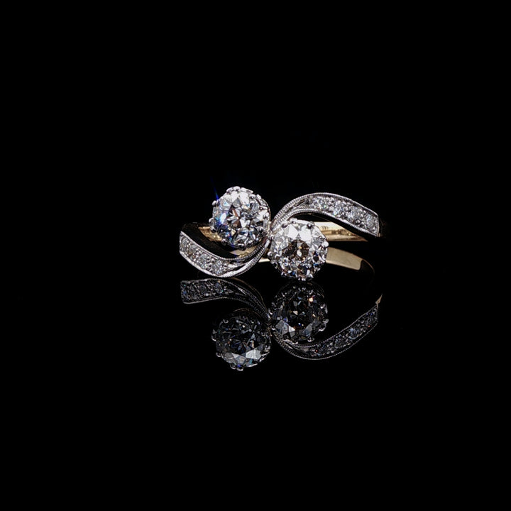 18ct Gold and Platinum Old Cut 1.02ct Diamond Toi et Moi Twist Ring