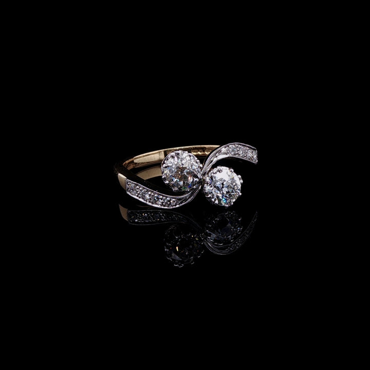 18ct Gold and Platinum Old Cut 1.02ct Diamond Toi et Moi Twist Ring