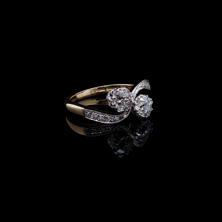 18ct Gold and Platinum Old Cut 1.02ct Diamond Toi et Moi Twist Ring