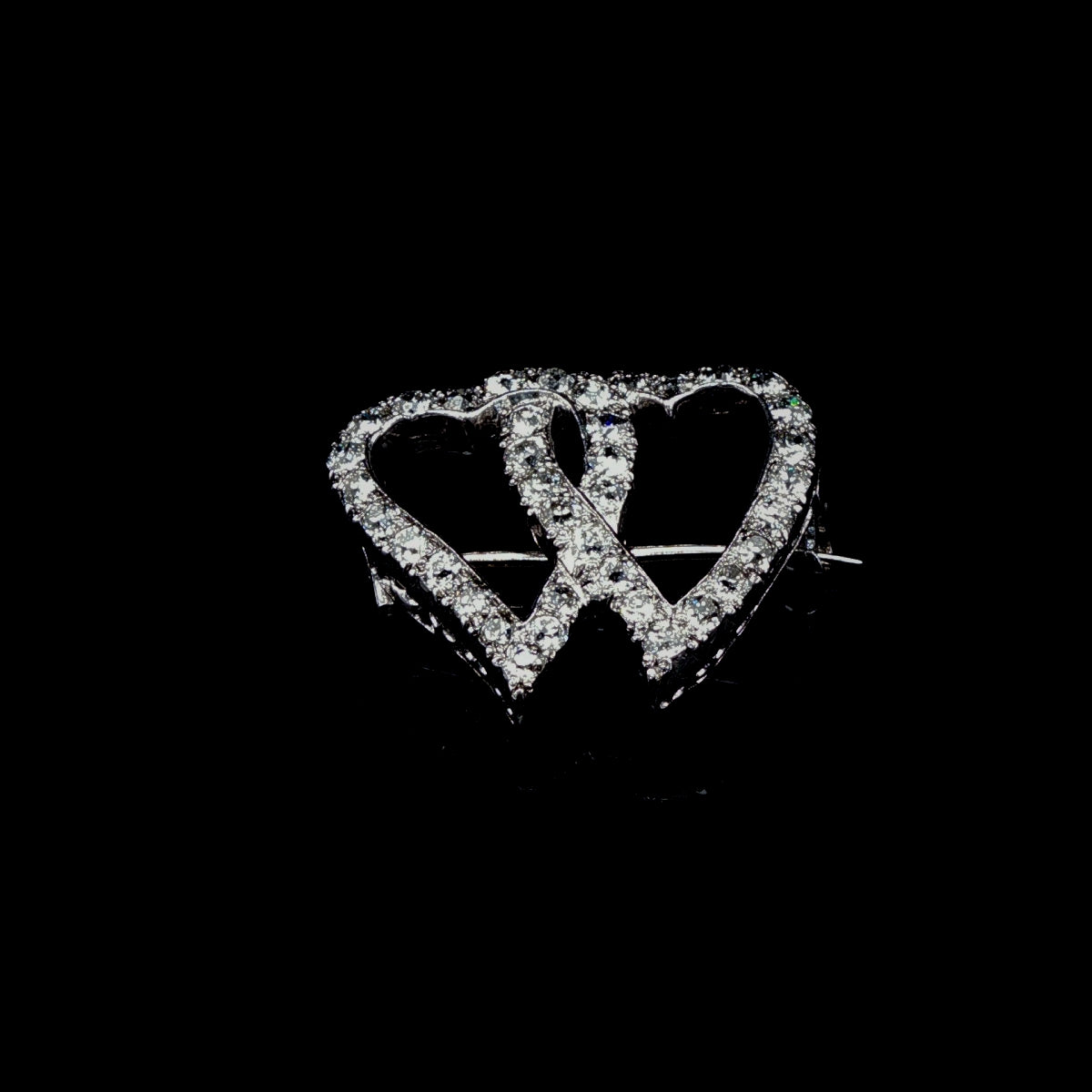 Antique Edwardian Platinum Old Cut Diamond Double Heart Brooch, Circa 1905