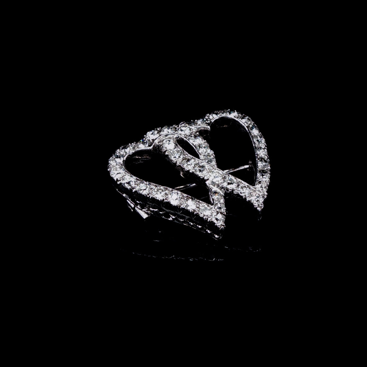 Antique Edwardian Platinum Old Cut Diamond Double Heart Brooch, Circa 1905