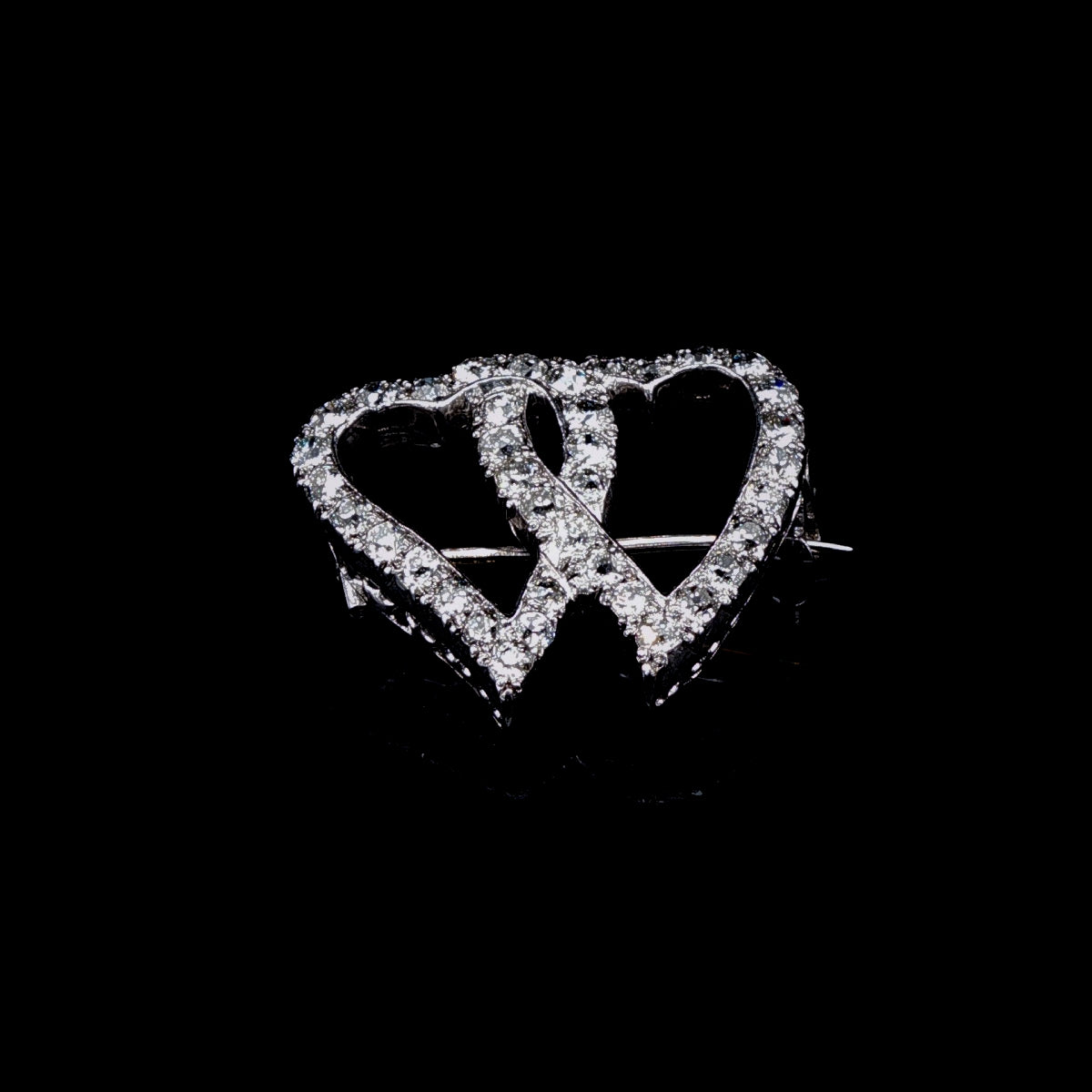 Antique Edwardian Platinum Old Cut Diamond Double Heart Brooch, Circa 1905