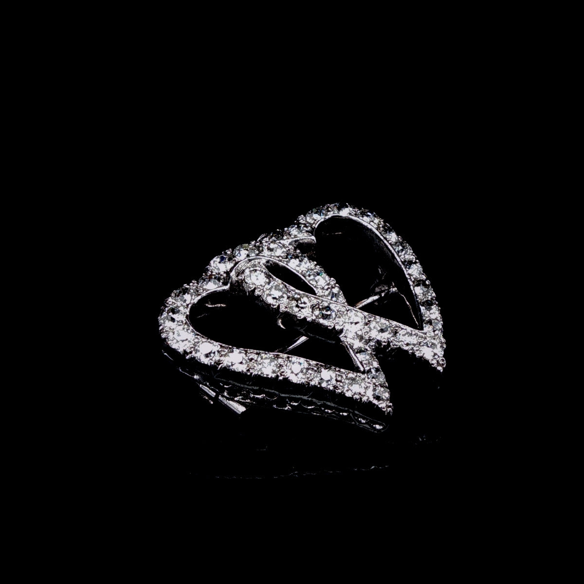 Antique Edwardian Platinum Old Cut Diamond Double Heart Brooch, Circa 1905