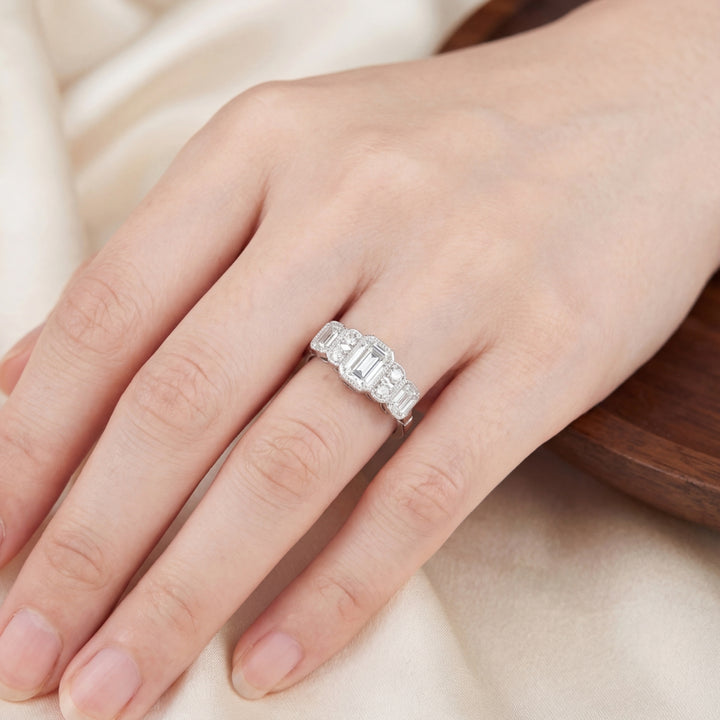 Art Deco Style Platinum Seven Stone 1.17ct Diamond Ring
