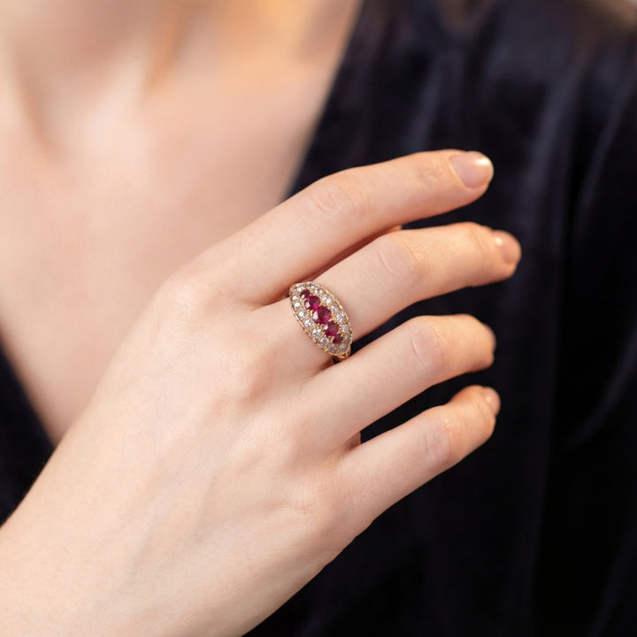 Antique Victorian 18ct Gold Ruby and Diamond Ring, Circa 1895, Chester
