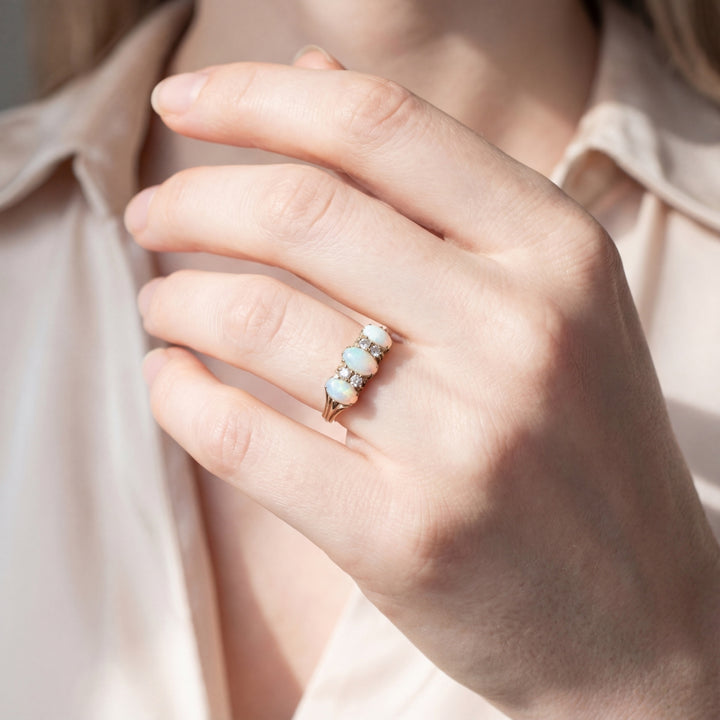 Antique Edwardian 18ct Gold Opal and Diamond Ring, Circa 1905