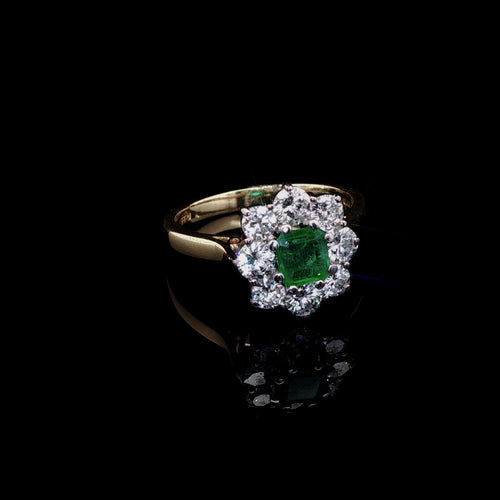 18ct Gold 0.50ct Emerald and Diamond Cluster Ring, Hallmarked London 1983