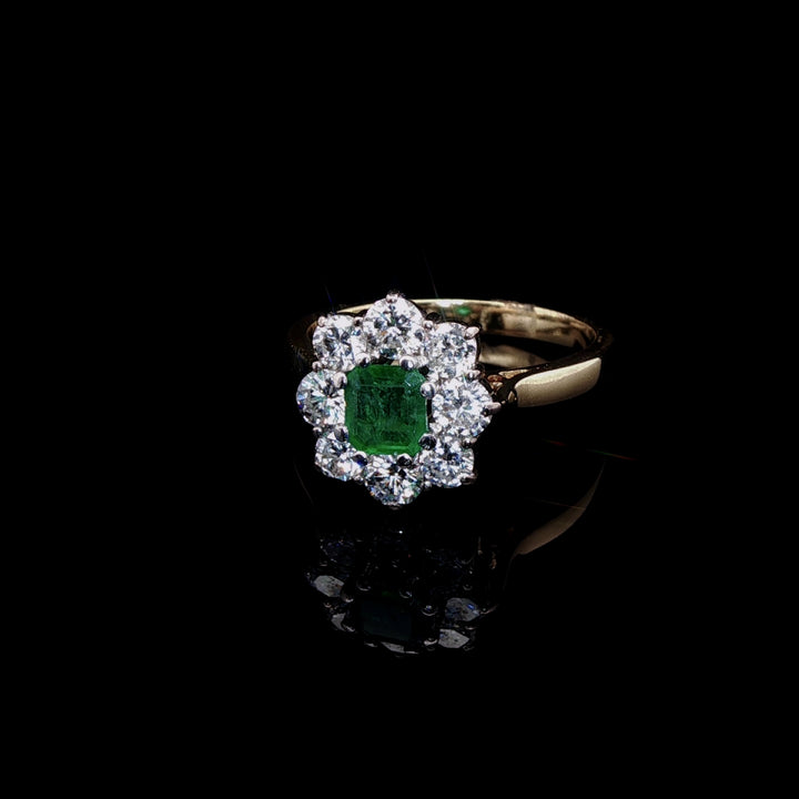 18ct Gold 0.50ct Emerald and Diamond Cluster Ring, Hallmarked London 1983