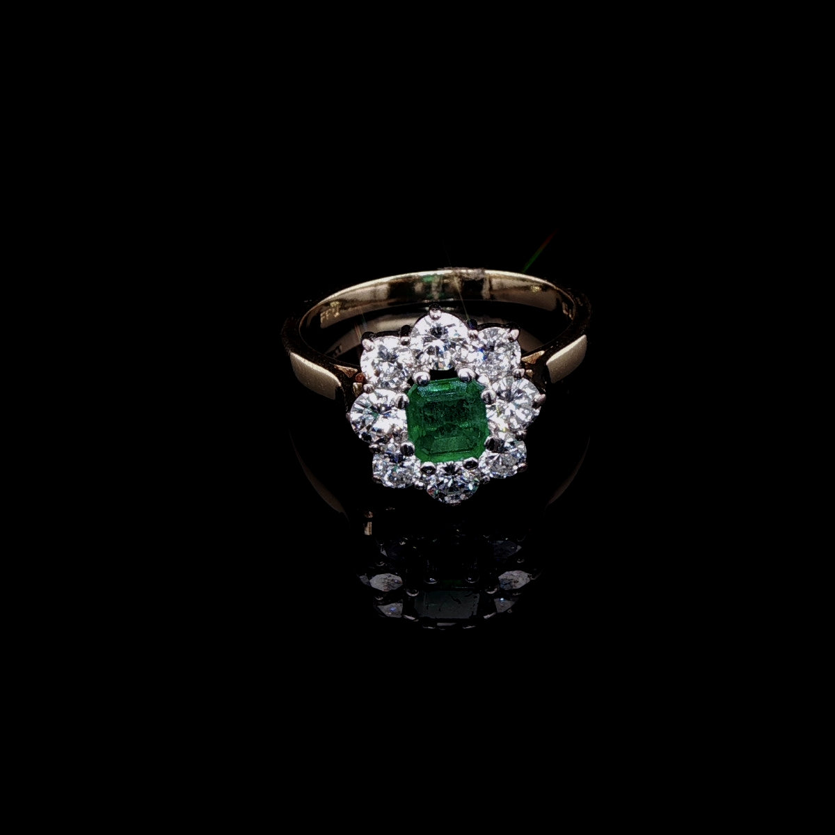18ct Gold 0.50ct Emerald and Diamond Cluster Ring, Hallmarked London 1983