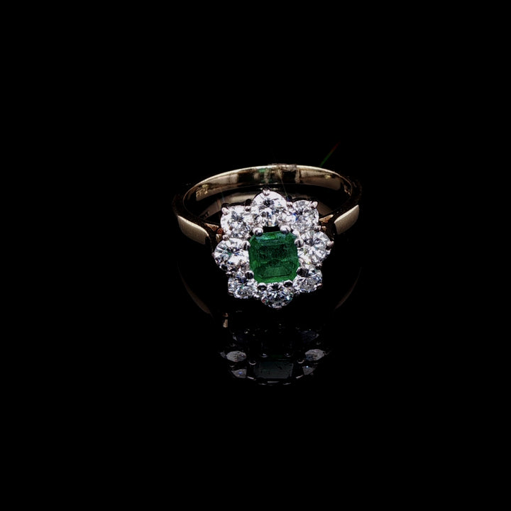 18ct Gold 0.50ct Emerald and Diamond Cluster Ring, Hallmarked London 1983