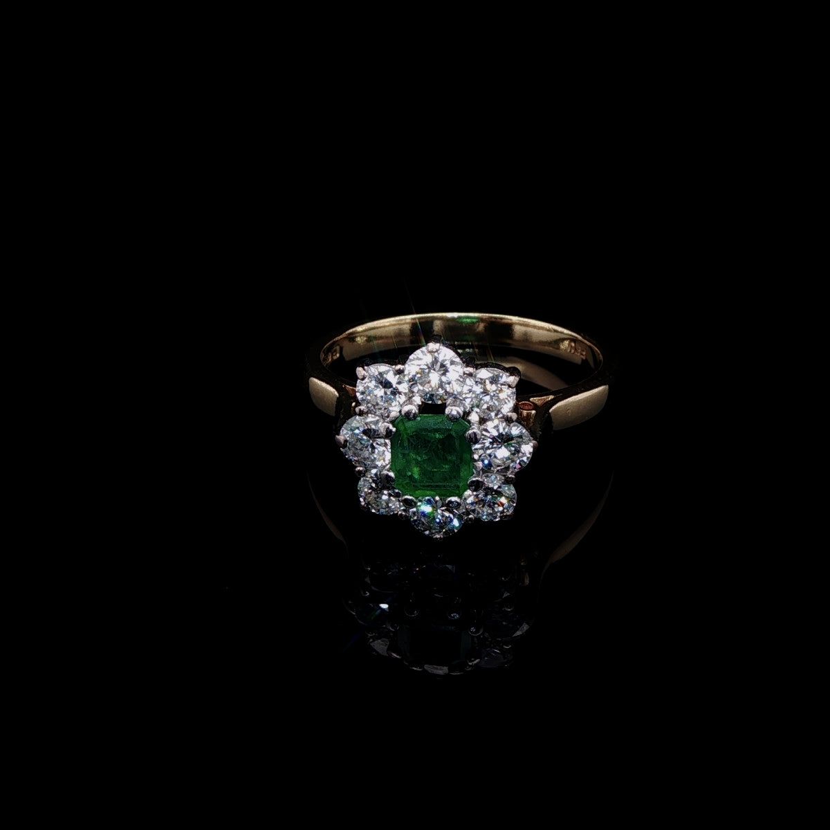 18ct Gold 0.50ct Emerald and Diamond Cluster Ring, Hallmarked London 1983