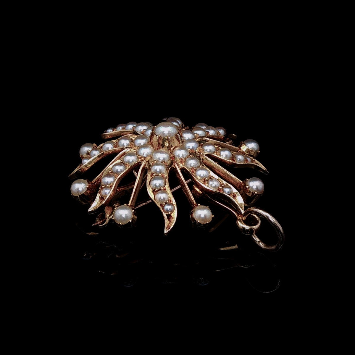 Antique Victorian 9ct Gold Pearl Floral Brooch/ Pendant, Circa 1875