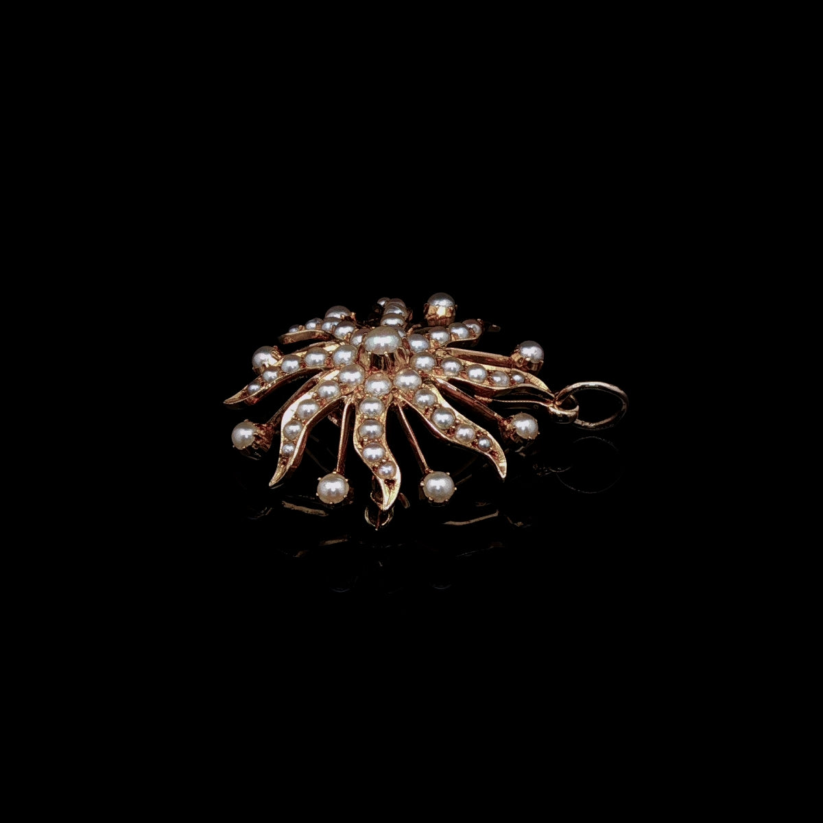 Antique Victorian 9ct Gold Pearl Floral Brooch/ Pendant, Circa 1875