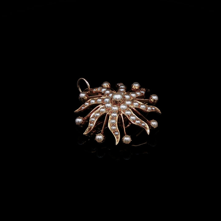 Antique Victorian 9ct Gold Pearl Floral Brooch/ Pendant, Circa 1875