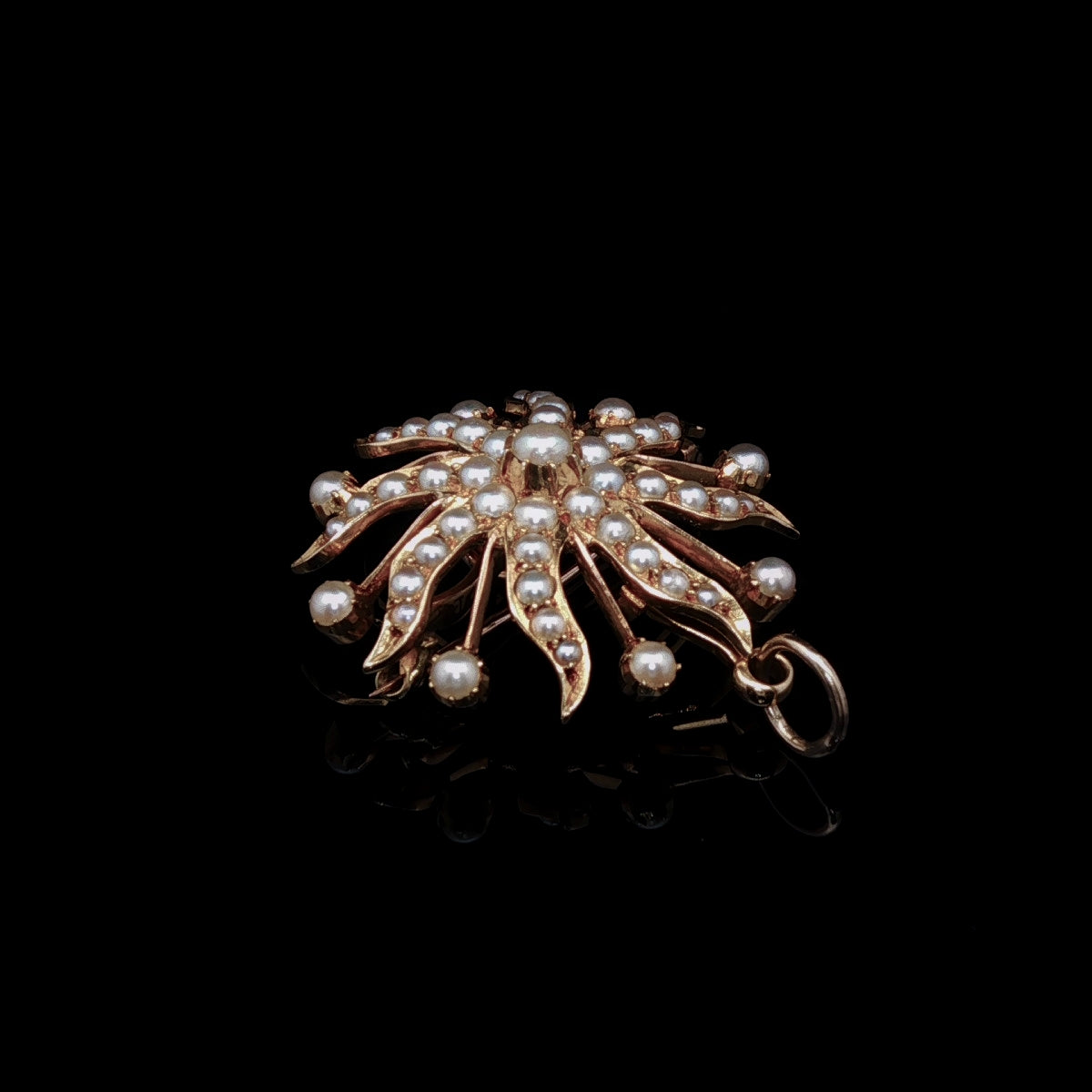 Antique Victorian 9ct Gold Pearl Floral Brooch/ Pendant, Circa 1875