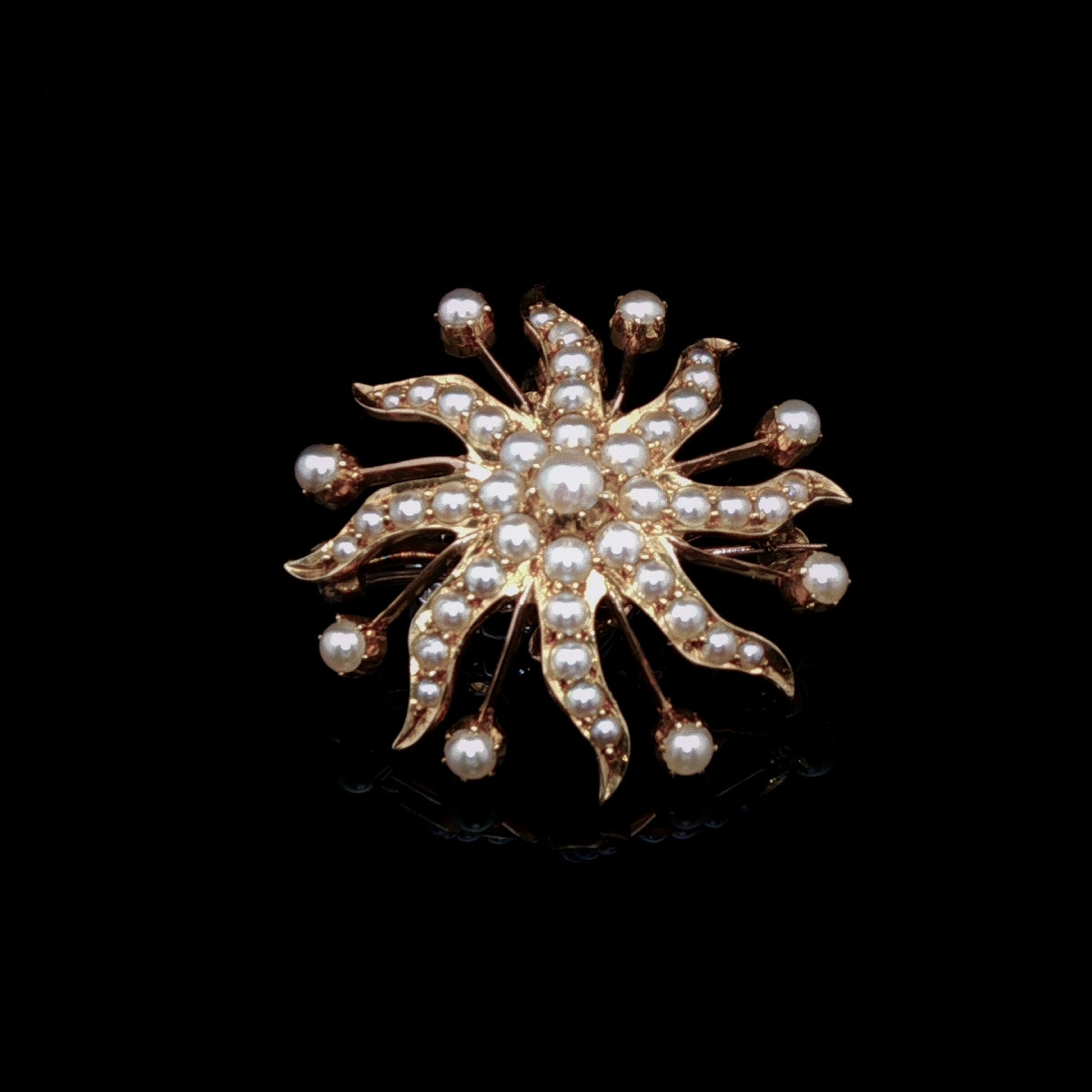 Antique Victorian 9ct Gold Pearl Floral Brooch/ Pendant, Circa 1875