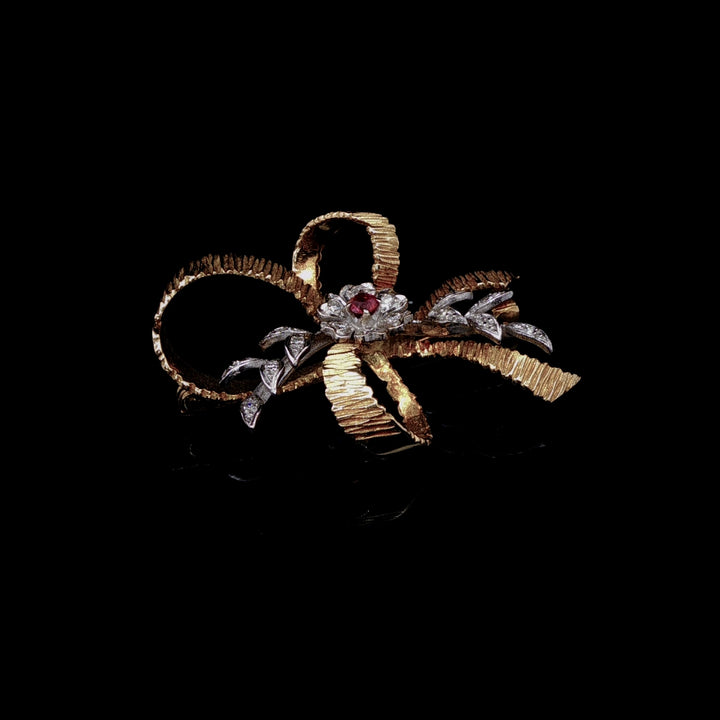 Vintage 18ct Gold Ruby and Diamond Spray Brooch by Cropp & Farr