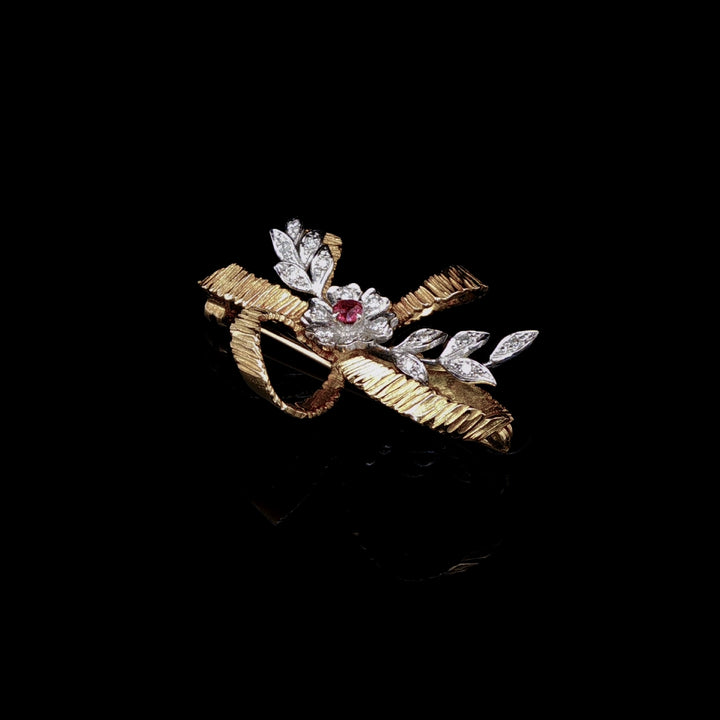 Vintage 18ct Gold Ruby and Diamond Spray Brooch by Cropp & Farr
