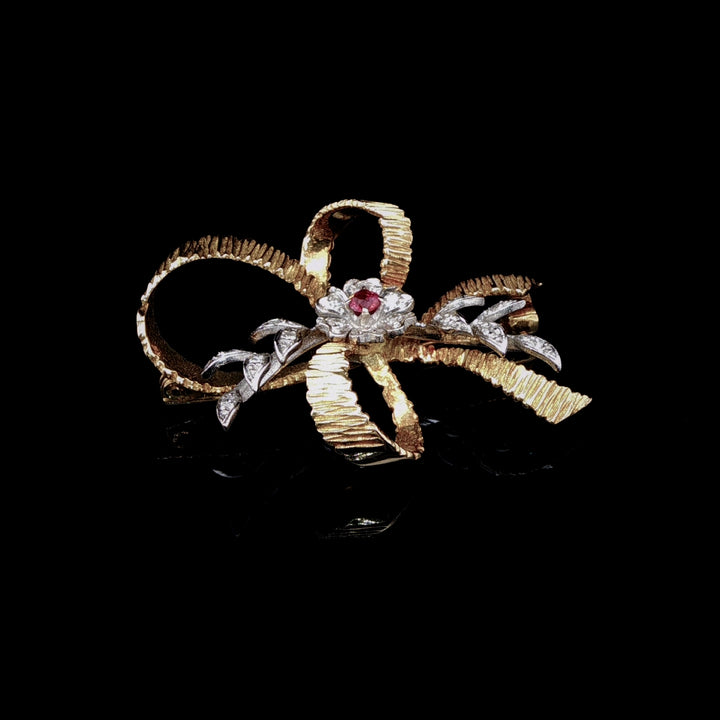 Vintage 18ct Gold Ruby and Diamond Spray Brooch by Cropp & Farr