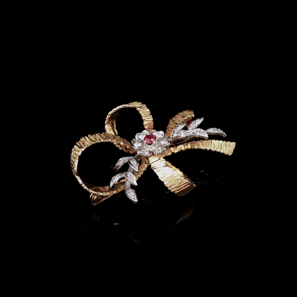 Vintage 18ct Gold Ruby and Diamond Spray Brooch by Cropp & Farr